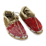 Lakota Sioux Leather Beaded Moccasins with Porcupine Quills c. 1890s, 3.25" x 4.5" x 11"