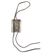 Miramontes - Contemporary Silver and Leather Bolo Tie with Stamped Design, 3.75" x 2.625" bolo