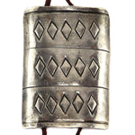 Miramontes - Contemporary Silver and Leather Bolo Tie with Stamped Design, 3.75" x 2.625" bolo