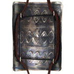 Miramontes - Contemporary Silver and Leather Bolo Tie with Stamped Design, 3.75" x 2.625" bolo