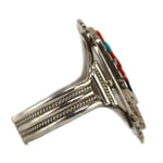 Augustine (1921-2002) and Rosaline Pinto - Zuni - Multi-Stone, Pen Shell, and Silver Bracelet with Mudhead Kachina Design c. 1950-60s, size 6.25