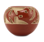 Marie Suazo - Santa Clara Contemporary Micaceous Redware Jar with Carved Avanyu Design, 2" x 2.625"