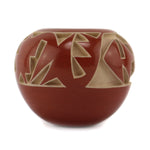 Marie Suazo - Santa Clara Contemporary Micaceous Redware Jar with Carved Avanyu Design, 2" x 2.625"