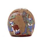 Camilio "Sunflower" Tafoya (1902-1995) - Santa Clara Miniature Polychrome Redware Sgraffito Seed Jar with Frog Procession Scene c. 1980s, 1.125" x 1.125"