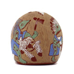 Camilio "Sunflower" Tafoya (1902-1995) - Santa Clara Miniature Polychrome Redware Sgraffito Seed Jar with Frog Procession Scene c. 1980s, 1.125" x 1.125"