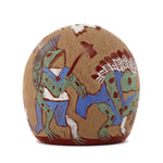 Camilio "Sunflower" Tafoya (1902-1995) - Santa Clara Miniature Polychrome Redware Sgraffito Seed Jar with Frog Procession Scene c. 1980s, 1.125" x 1.125"