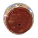 Camilio "Sunflower" Tafoya (1902-1995) - Santa Clara Miniature Polychrome Redware Sgraffito Seed Jar with Frog Procession Scene c. 1980s, 1.125" x 1.125"