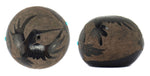Stephen Baca - Santa Clara Miniature Black Sgraffito Seed Jar with Hummingbird Design and Turquoise Inclusions c. 1990, 1.25" x 1.5"