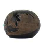 Stephen Baca - Santa Clara Miniature Black Sgraffito Seed Jar with Hummingbird Design and Turquoise Inclusions c. 1990, 1.25" x 1.5"