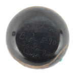 Stephen Baca - Santa Clara Miniature Black Sgraffito Seed Jar with Hummingbird Design and Turquoise Inclusions c. 1990, 1.25" x 1.5"