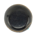 Stephen Baca - Santa Clara Miniature Black Sgraffito Seed Jar with Hummingbird Design and Turquoise Inclusions c. 1990, 1.25" x 1.5"