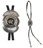 Gary (b. 1953) and Elsie (b. 1951) Yoyokie - Hopi/Navajo - 14K Gold, Silver, and Leather Bolo Tie with Bear Design c. 1970-80s, 3" x 2.125" bolo