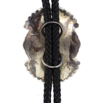 Gary (b. 1953) and Elsie (b. 1951) Yoyokie - Hopi/Navajo - 14K Gold, Silver, and Leather Bolo Tie with Bear Design c. 1970-80s, 3" x 2.125" bolo