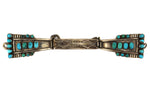 Navajo - Turquoise and Silver Watchband with Stamped Design c. 1950s, 5" length