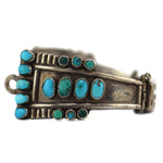 Navajo - Turquoise and Silver Watchband with Stamped Design c. 1950s, 5" length