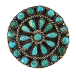 Zuni - Turquoise Petit Point Cluster and Silver Pin c. 1930-40s, 1" diameter