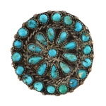 Zuni - Turquoise Petit Point Cluster and Silver Pin c. 1930-40s, 1" diameter