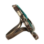 Navajo - Turquoise, Coral, and Silver Ring with Feather Design c. 1950-60s, size 6.5