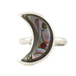 Hope Etsitty - Navajo - Contemporary Abalone and Spiny Oyster Channel Inlay and Sterling Silver Crescent Ring, size 7