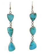 Sam Patania - Ole Willie Turquoise and Sterling Silver French Hook Dangle Earrings, 3.25" x 0.5"