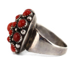 Frank Patania, Sr. (1898-1964) & Thunderbird Shop - Coral Cluster and Sterling Silver Dome Ring c. 1940-50s, size 8