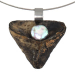 Shirley Wagner - Contemporary "Under the Sea" Pendant with Sea Fossil and Freshwater Pearl, 1.75" x 1.75" pendant