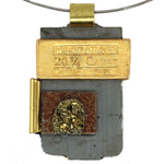 Shirley Wagner - Contemporary "Gold Wonder" Pendant with 20K Gold Plate Bullion, Zinc, Pyrite, and Brass, 2.25" x 1.25"