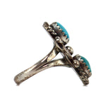 Dennison Whitegoat (1934-1982) - Navajo - Turquoise and Silver Ring with Leaf Designs c. 1970s, size 4.75