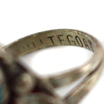 Dennison Whitegoat (1934-1982) - Navajo - Turquoise and Silver Ring with Leaf Designs c. 1970s, size 4.75