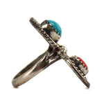 Rose Haley Long - Navajo - Coral and Turquoise Ring c. 1970-80s, size 5.5