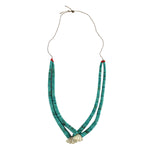 Navajo - 2-Strand Turquoise Heishi-Style, Clam Shell, and Coral Necklace c. 1970s, 24" length