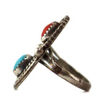 Rose Haley Long - Navajo - Turquoise and Coral Ring c. 1970-80s, size 4.75
