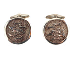 James Rogers Shop - Navajo - Silver Tufacast Cufflinks with Overlay Design c. 1980-90s, 1" diameter