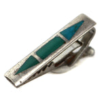 Zuni - Turquoise Channel Inlay and Silver Tie Clip c. 1960s, 0.25" x 1.375"