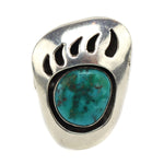 Navajo - Blue Gem Turquoise and Silver Overlay Ring with Bear Claw Design c. 1940-50s, size 7.25