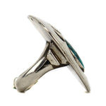 Navajo - Blue Gem Turquoise and Silver Overlay Ring with Bear Claw Design c. 1940-50s, size 7.25