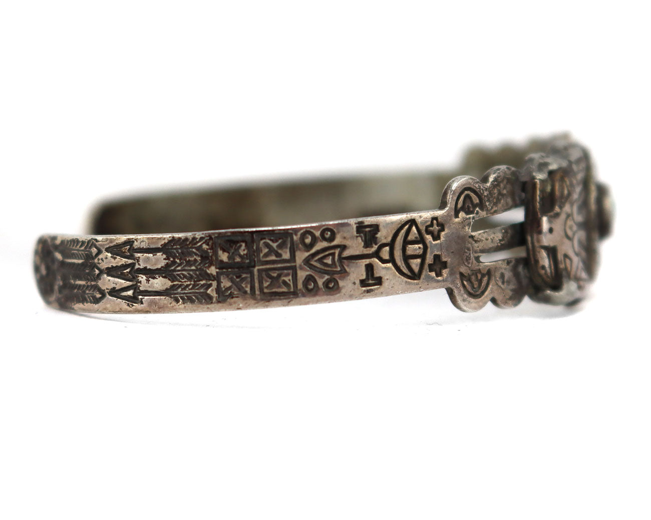 Navajo - Turquoise and Silver Bracelet with Snake and Thunderbird Pict