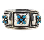 Frank Patania, Sr. (1898-1964) & Thunderbird Shop - Turquoise Petit Point Cluster and Sterling Silver Bracelet c. 1940-50s, size 7.25