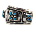 Frank Patania, Sr. (1898-1964) & Thunderbird Shop - Turquoise Petit Point Cluster and Sterling Silver Bracelet c. 1940-50s, size 7.25
