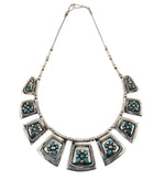 Frank Patania, Sr. (1898-1964) & Thunderbird Shop - Turquoise Petit Point and Sterling Silver Choker Necklace c. 1940-50s, 17" length