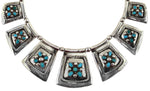 Frank Patania, Sr. (1898-1964) & Thunderbird Shop - Turquoise Petit Point and Sterling Silver Choker Necklace c. 1940-50s, 17" length