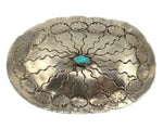 Navajo - Turquoise and Silver Solo Concho with Stamped Design c. 1940s, 2.75" x 4.125"