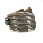 Darryl Begay - Navajo - Turquoise and Silver Tufacast Asymmetrical Bracelet c. 2002-2003, size 6 (J16064-018)
