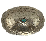 Navajo - Turquoise and Silver Concho with Stamped Design c. 1940s, 2.75" x 4.125"
