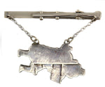 Zuni - Multi-Stone Inlay and Silver Tie Clip with Dangling Rainbow God Pendant c. 1940s, 1.875" x 2.375"