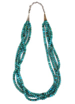 Santo Domingo (Kewa) - Contemporary 4-Strand Turquoise Beaded and Silver Necklace, 29" length