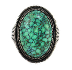 Steve Arviso (b. 1963) - Navajo - Turquoise and Sterling Silver Ring with Stamped Design c. 1990s, size 11.5