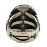 Steve Arviso (b. 1963) - Navajo - Turquoise and Sterling Silver Ring with Stamped Design c. 1990s, size 11.5