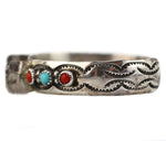 Navajo - Coral, Turquoise, and Silver Watchband with Stamped Design c. 1930-40s, size 6.25