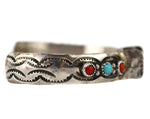 Navajo - Coral, Turquoise, and Silver Watchband with Stamped Design c. 1930-40s, size 6.25